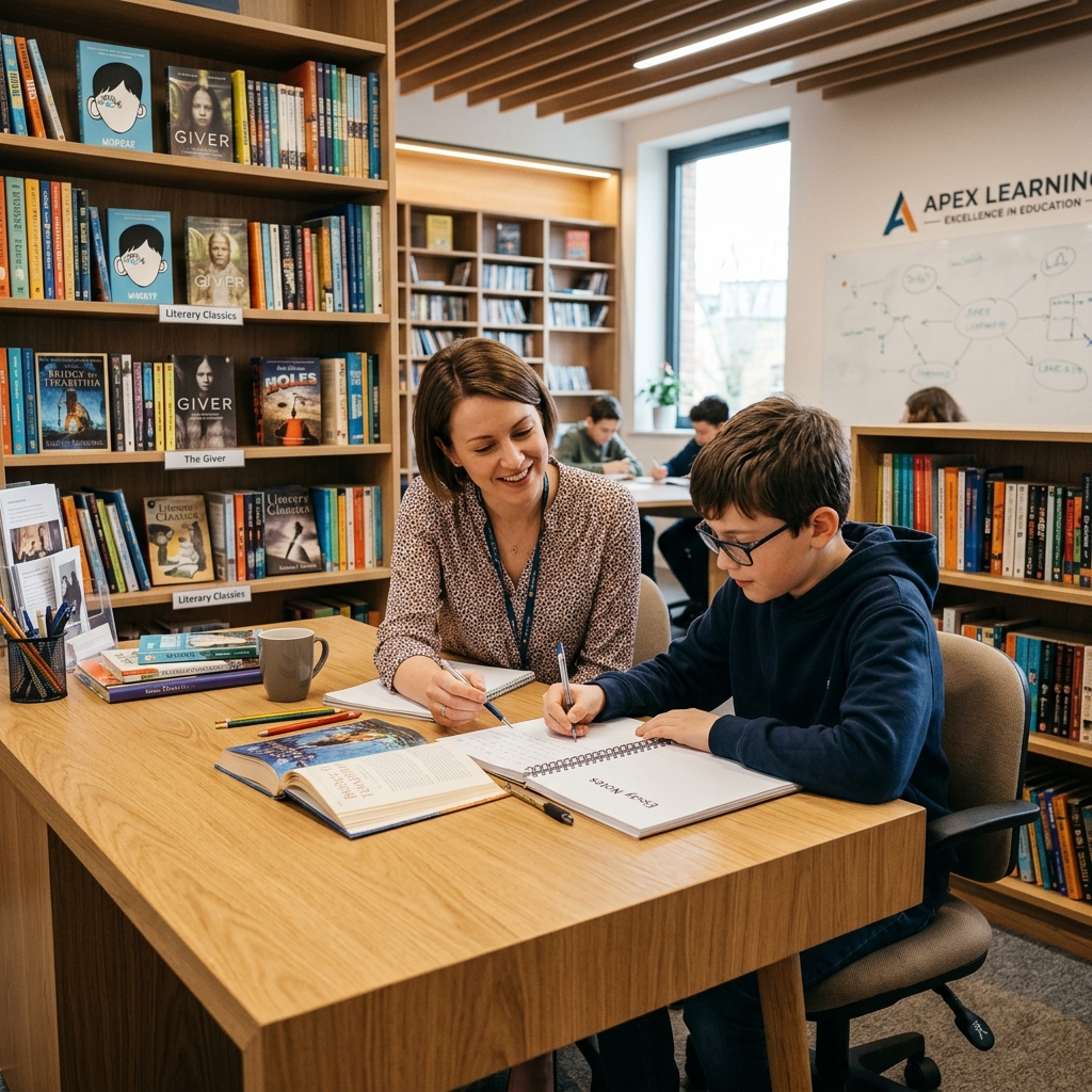 Student reading and writing at a tutoring centre
